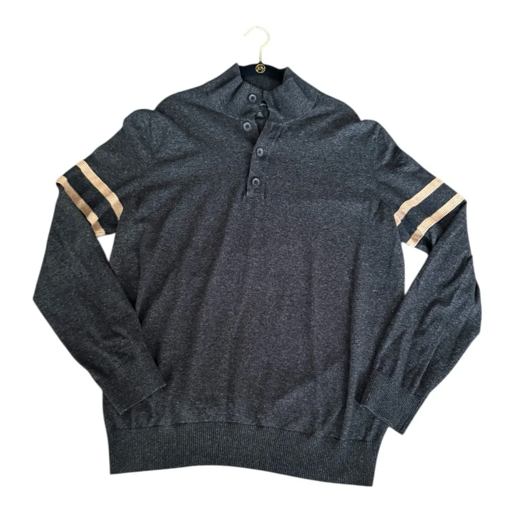 Banana Republic Men's Black Gray Marled Henley Cotton Sweater Size XL Tall